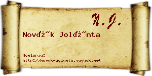 Novák Jolánta névjegykártya